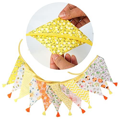 G2PLUS Fabric Bunting Banner with Tassel, 3.3M Double Sided Cotton Tassel Banner with 12 Yellow Triangle Pennants - Image 3