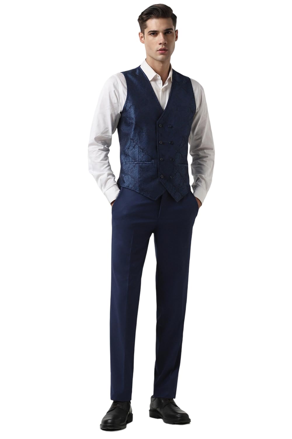 Van Heusen Men Blue Solid Slim Fit Wedding Three Piece Suit