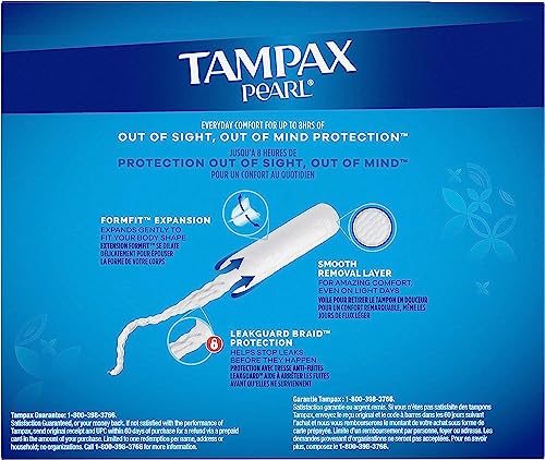Image of Tampax Pearl Tampons for Women Multipack, with LeakGuard Braid, Regular /Super /Super Plus Absorbency, Unscented, 47 Count (Pack of 2)