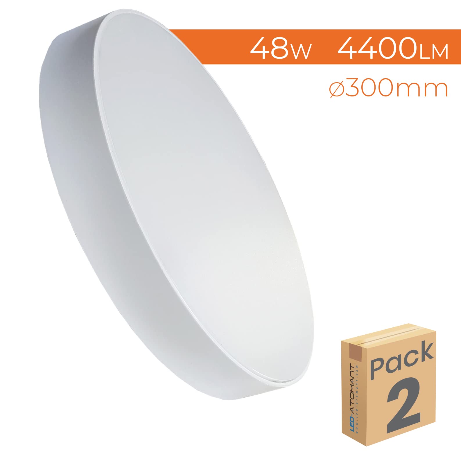 LED ATOMANT 2x Plafon LED Superficie Frameless 30cm 48W Color Luz Fria | Color Blanco Frio 6500K, 4400 Lumenes, Diametro 300mm