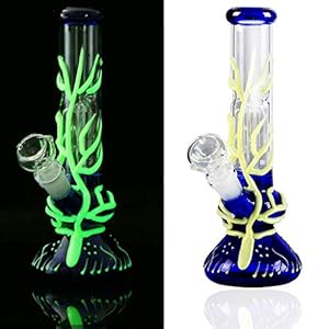 10 “Tall Fluorescentie Glas Bong Cool Recycle Glas Roken Verlichten Bongs Waterpijp met 14mm Downstem Bowl (Blauw-B)