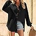 Women's Waffle Knit Button Down Shirts Casual Long Sleeve Shacket Jacket Boyfriend Tops Fall Blouses Loose Fit Black