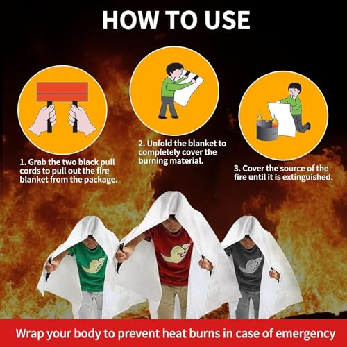 Image of COSHNIBI Emergency Fire Blanket for Home & Kitchen - High Heat Resistant Fire Suppression Blanket （2 Pack）