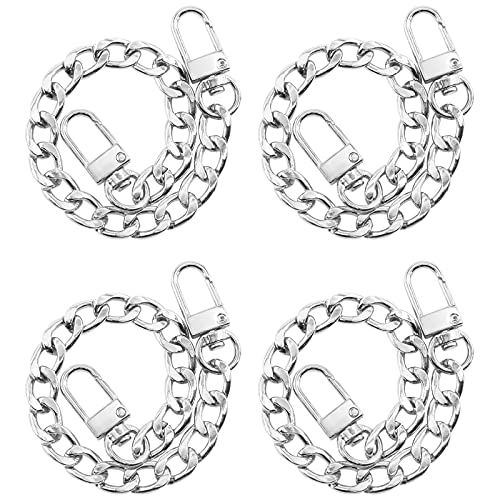 Image of 4Pcs Sliver Luxury Fashion 7.5 Inch /19cm Replacement Flat Chain Strap with Buckles Set, Flat 0.4 inch Wide Enough 2.4mm Perfect for DIY Metal Shoulder Cross Body Bag (Sliver, 7.9 inch)