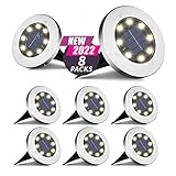 Otdair Solar Ground Lights, 8 LED Warm Light Outdoor Solar Disk Lights, Waterproof In-Ground Lights,...