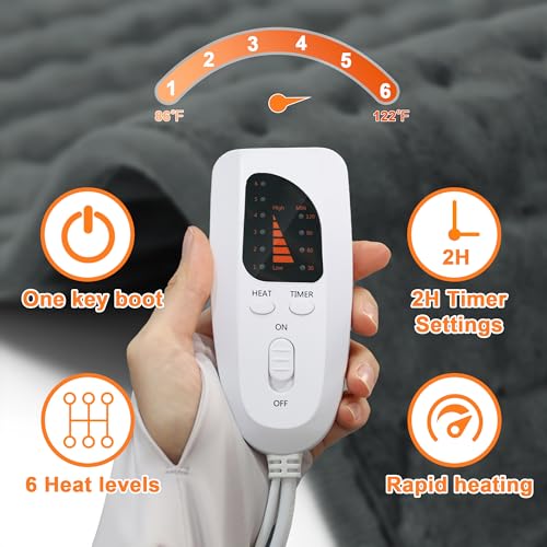 Image of Deepsoon Heating Pad,Electric Heating Pads for Back,Neck,Moist Heating Pad for Abdomen Shoulder Knee Legs,Dry /Moist Heat&Auto Shut Off,Mother's Day Birthday for Men and Women,Dark Gray,40x20 Inch