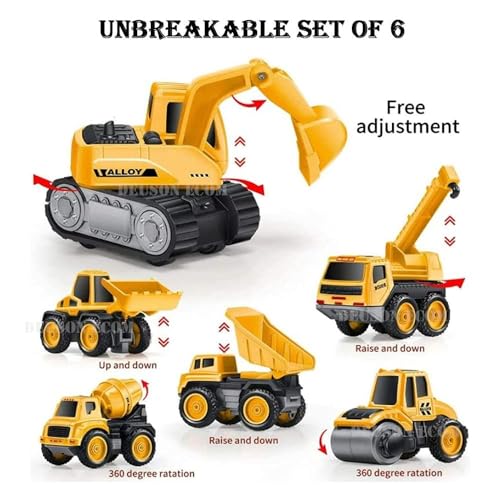 Image of 6 in 1 Bulldozer and Crain Excavator Trucks Convert Friction-Powered Unbreakable Pull-Along Back Construction Vehicle Trucks Toy Ideal for Playing Kid's and Children's