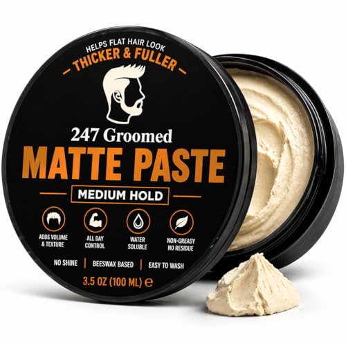 Matte Hair Paste for Men | Strong Hold, Natural Matte Finish | 3.5 Oz (100 ml) | Thickening & Texturizing Styling Paste | Adds Volume | Non-Greasy, Beeswax Based