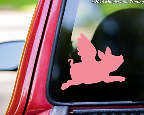 Flying Pig Vinyl Decal 5w x 4.5h inches - Wings - When Pigs Fly - Soft Pink Die Cut Sticker
