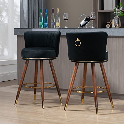 Gnixuu Bar Stools Set Of 4, 360 Degree Swivel Barstools, Modern Upholstered Counter Height Bar Stools With Back, 28 Inch Kitchen Island Bar Chair, Solid Wood Legs(Black) #TOP1