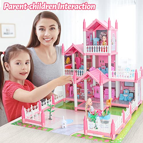 Dollhouse With 3 Dolls, Kids Doll House Includes Rish Furnitures, Light & Mat, 3-Story 7 Rooms Diy Dreamhouse For Girls Ages 3+ #TOP4