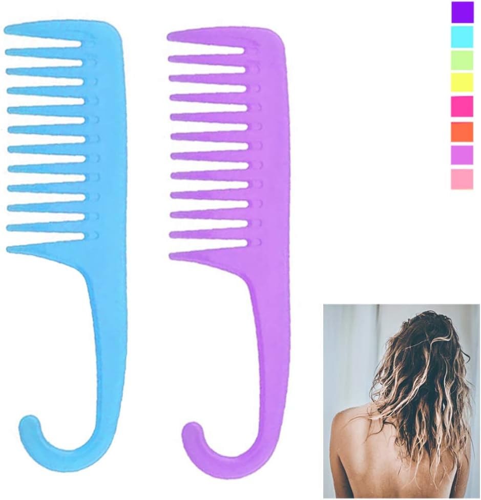 Plugged In 2 Shower Combs Hair Wide Tooth Dry Wet Gently Detangles Thick Long Durable Salon