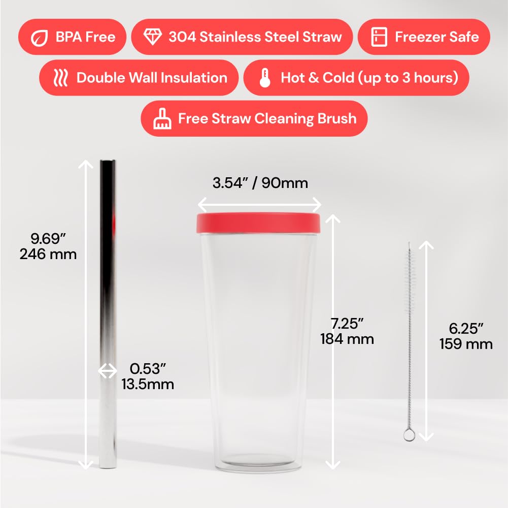 Dodoko Reusable Boba Cup and Straw - 17 oz Hot Pink Bubble Tea Cup with Lid for Iced Coffee Smoothies and More - Image 4