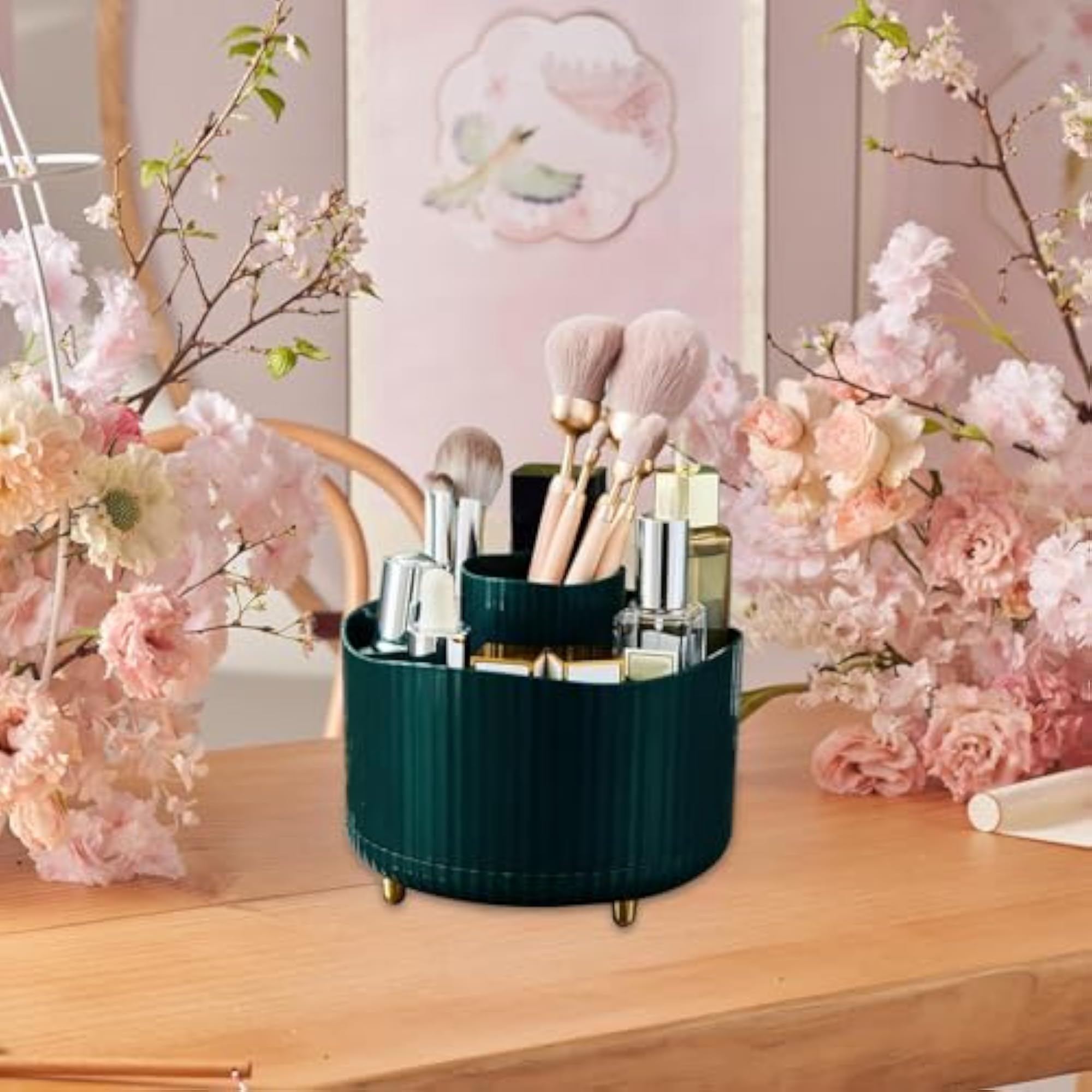 Makeup Organizer Holder Display Stand for Desktop Countertop, Green