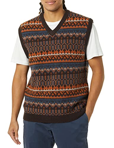 Amazon Essentials Herren Sweatshirt-Weste Aus Lammwolle, Tiefbraun Norweger, M Tall