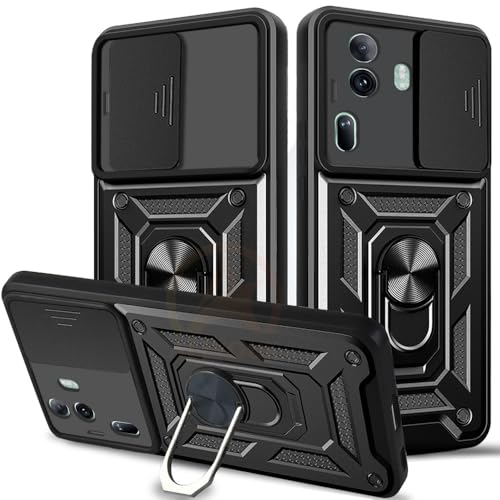 Image of Armor Bumper Back Cover Case for Oppo Reno 11 Pro 5G Rotating Camera Cover, Ring Holder & Kickstand | Heavy Duty & 360 Degree Protection Oppo Reno 11 Pro 5G Back Cover (Black)