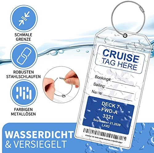 Cruise Luggage Tag Holders,8 Pcs Cruise Luggage Tags with Colorful Zip Seal & Colorful Steel Loops,Reusable Waterproof Clear Luggage Tags Cruise Accessories