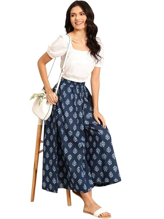 Image of Women Navy Blue & White Printed Flared Palazzo Pants