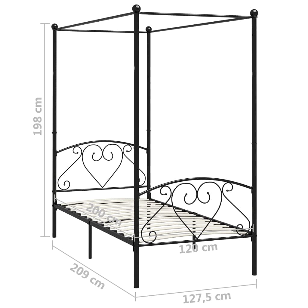 vidaXL Estructura Cama con Dosel sin colchón Metal Negro 120x200 cm