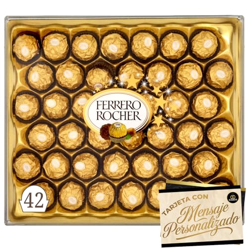 Caja de 42 Bombones Ferrero Rocher 525 g · Edición Especial Cía&Co con Tarjeta Personalizable · Bombones Gourmet de Chocolate y Avellanas · Regalo Premium para Empresa, Pareja o Familia esta Navidad
