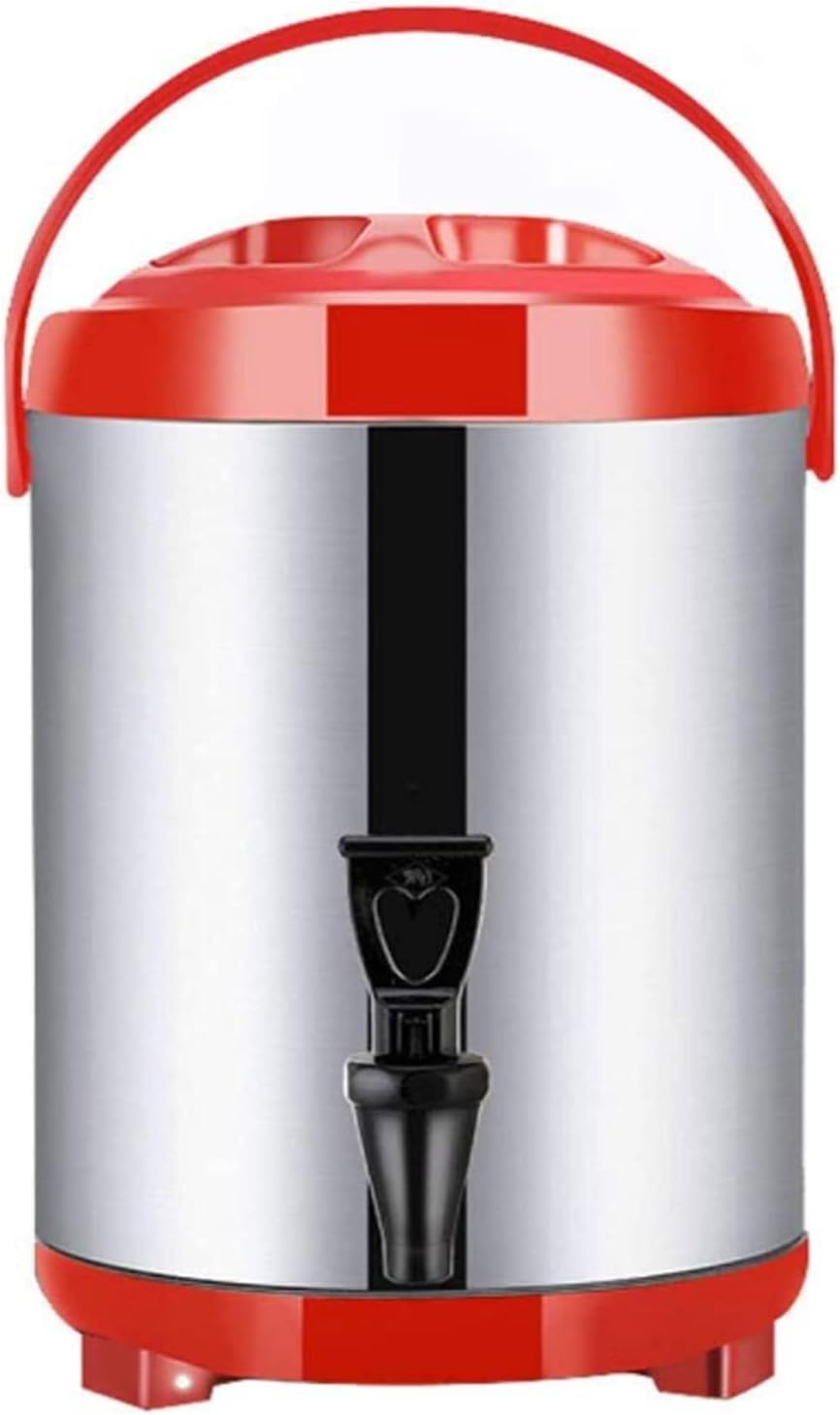 ASerZenith Stainless Steel Beverage Dispenser With Tap, Insulated Barrel For Hot Beverages, Ideal For Picnics, Parties And Buffets, For Soy Milk, Tea And More(Red-8L)