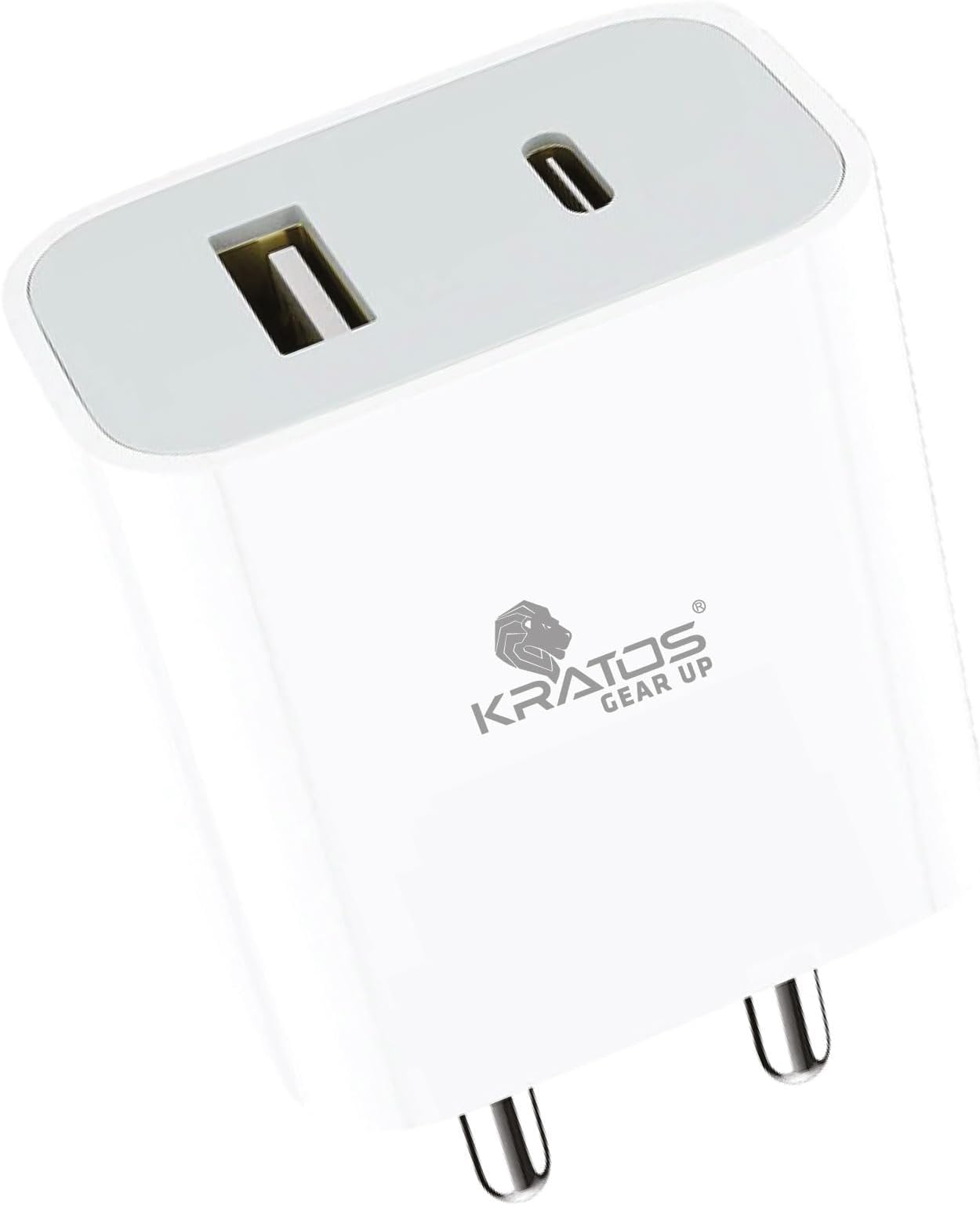 Kratos Power 45W Fast Charger Adapter with Dual Output (USB + Type C) Supports PD Charging via Type C Port, Designed for Apple Charger, Samsung, Mi, Redmi, Xiaomi, Oppo, Vivo and Other Smartphones