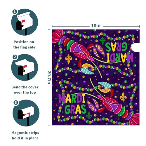 Image of Mardi Gras Mailbox Covers Magnetic Mardi Gras Purple and Red Mailbox Cover Standard Size 18 X 21 Inch Spring Holiday Carnival Festival Wrap Post Letter Box Decorative for Outdoor Home Garden Yard