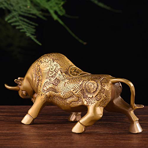 Feng Shui Religious Sacred Cow Calf Engraved Brass Gold Bull Statue Figurine Home Décor Bring Good Luck #TOP5