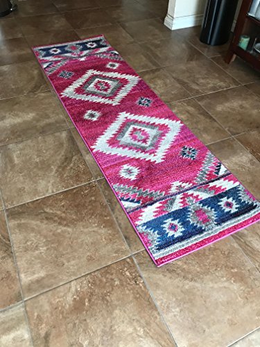 Expressions South West Native American Indian Runner Area Rug Pink Beige Blue Brown Design 1033 (2 Feet 2 Inch X 7 Feet) #TOP2
