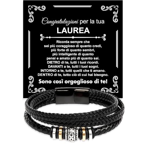 Regalo Laurea Uomo Bracciale in Pelle Intrecciata con Acciaio Inox