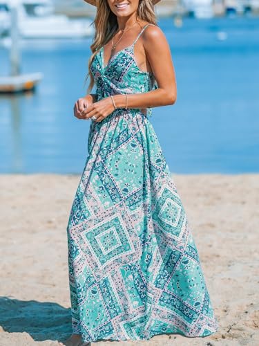 Image of CUPSHE Women's Maxi Dress Floral Print Twisted V Neck Sleeveless Long Dress Summer Casual Dress