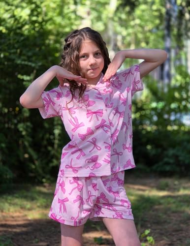 Image of Arshiner Girls Pajamas Sets Short Sleeve Kids Pjs Button Down Sleepwear