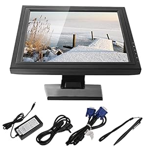 LitchiA 17” LCD Rotatable Touchscreen Monitor, Portable POS Monitor VGA USB for POS System Gaming External Monitor with Metal POS Stand for Restaurant, Bar, Gym, Warehouse Hotel Applications