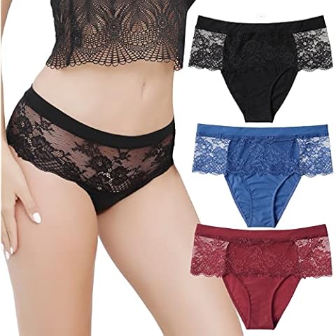 Womens Bikini Briefs,3 Pack LEVAO Ladies knickers Soft Stretch Lace Underwear Panties Sexy High Waist Underpants,XL Cover