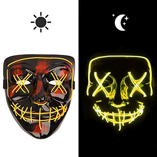 Bchocks Halloween Masks For Adults Led Purge Mask Light Up Mask Halloween Mask Led Mask Scary Halloween Mask For Halloween (Yellow) #TOP1