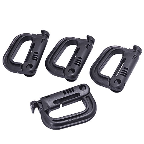 OneTigris 4 Stück Multipurpose/Mehrzweck Kunststoff D-Ring Grimloc Karabinerhaken Schließe (Schwarz)