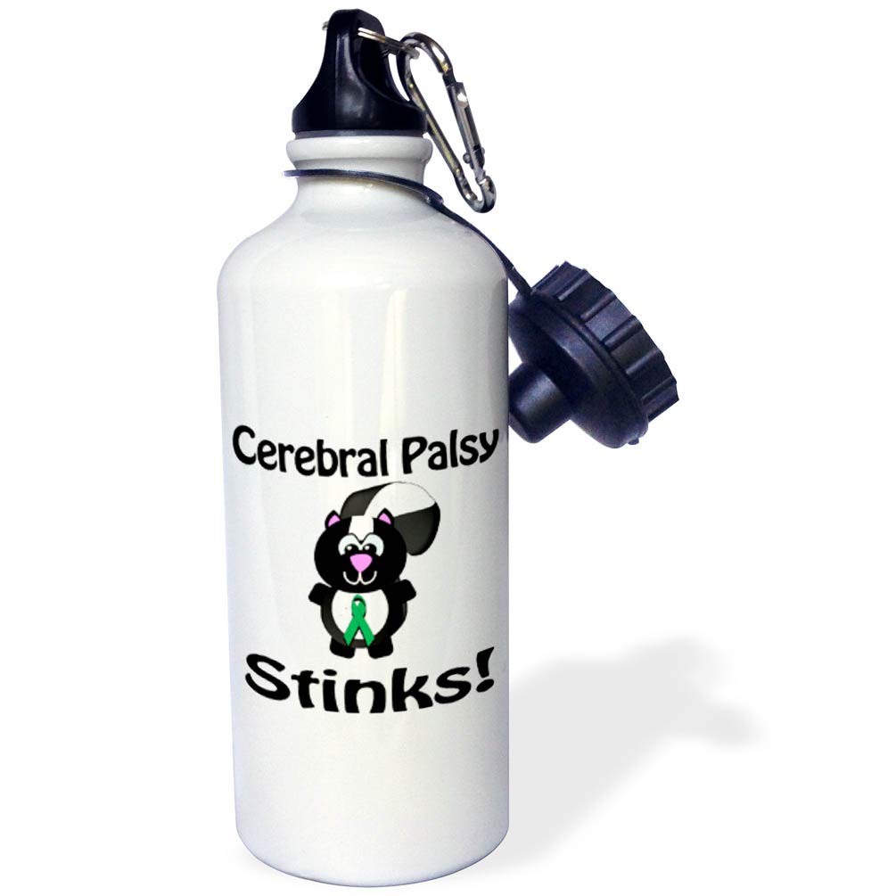 3dRose Cerebral Palsy Stinks Skunk Awareness Ribbon Cause Desig Sports Water Bottle 21 oz White