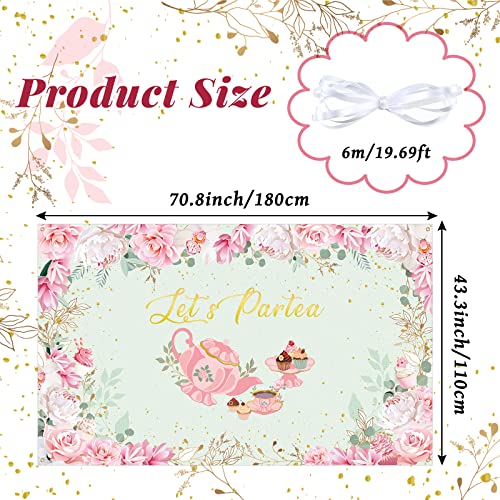 Tegeme Let's Partea Party Backdrop Tea Party Banner Decorations Background for Baby Shower Birthday Party Photo Prop(Light Green, 6 x 3.6 ft)