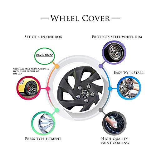 Image of New Dual Color Silver Black 13-inch Wheel Cover with Rings (15) Set of 4pc