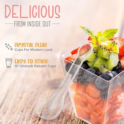 Clear Plastic Dessert Cups with Spoons, 2 oz, 50-Pack, Mini Parfait and Appetizer Serving Cups by Miluoou - Image 2