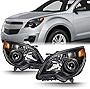 AKKON - For BLACK 2010 2011 2012 2013 2014 2015 Chevy Equinox Halogen Type Projector Headlight Headlamp Left & Right Set