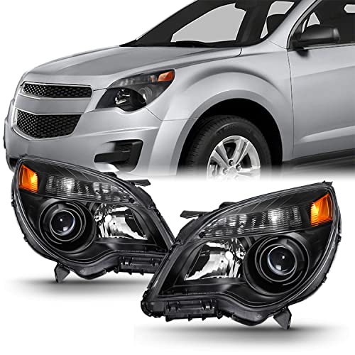 AKKON - For BLACK 2010 2011 2012 2013 2014 2015 Chevy Equinox Halogen Type Projector Headlight Headlamp Left & Right Set
