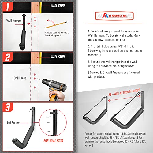 Aa Products Kayak Storage Wall Mount Racks For Canoe Kayak Paddle Boards Wall Hanging Hooks, Set Of 2 #TOP4