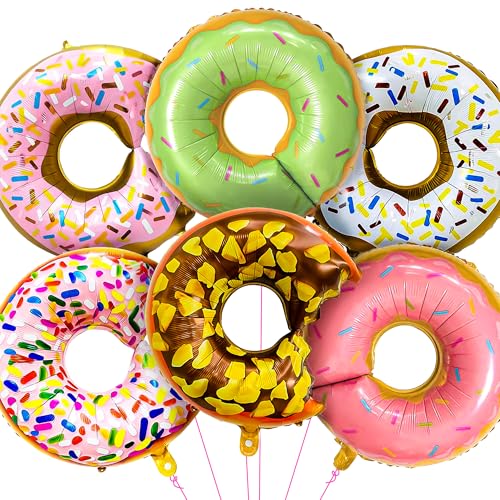6PCS Giant Donut Balloons Rainbow Sprinkles Theme Colorful Doughnut Foil Balloons for Birthday Party Decor Baby Shower & Celebration Supplies(Cannot Float With Helium)