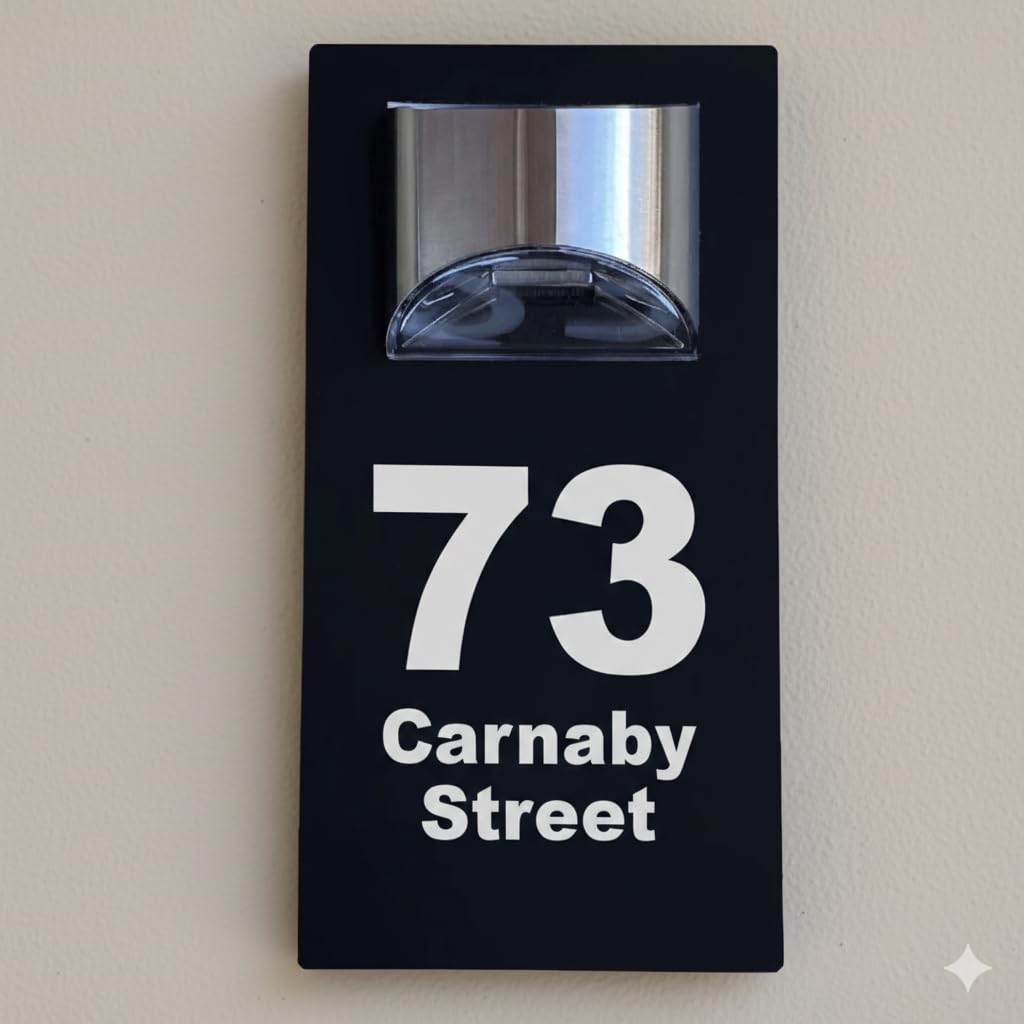 Blitz Craft Personalised House Numbers Plaques | Illuminated Solar House Sign With Led Light | 5mm Thick Black Aluminium | Custom Door Numbers For Outside With Fixings - Design 12 (280 x 160mm)