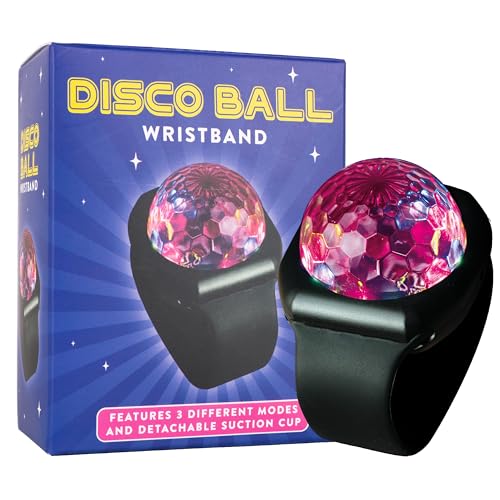 Fizz Creations Disco Ball Wristband – Rechargeable LED Party Light with 3 Modes, Built-in Suction Cup, Wearable Light-Up Accessory for Festivals, Nightlife, and Dance Parties. USB-C Cable Included.