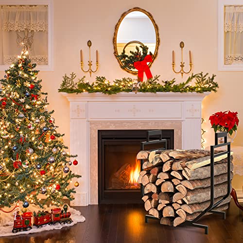 Wantfly Firewood Log Rack Indoor, 17 Inch Small Fire Wood Holder Storage with Canvas Carrier Bag for Indoor Fireplace Hearth or Outdoor Patio, Iron Lumber Stacking Rack, Black