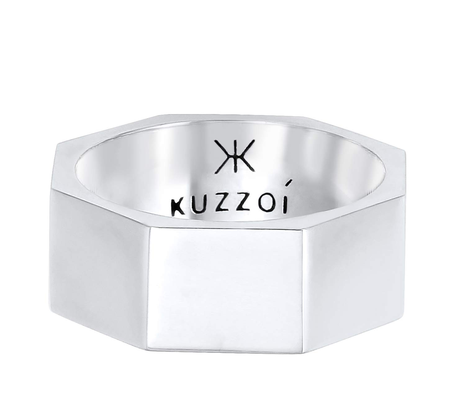 Kuzzoi Anello da uomo in argento sterling 925, ampio anello in argento sterling (9 mm) con design esagonale, anello alla moda da uomo, lucido, misura anello 60-66, 0609972220