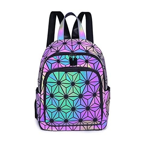 Geometric Backpack Luminous Backpacks Holographic Reflective Bag Large Capacity Backpacks for Women Colorful Daypacks - - One Size Cover