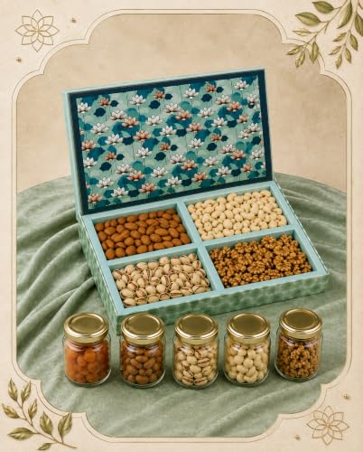 Image of Riwaz Prime Floral Diwali Dry Fruit Gift Box | Luxury Lotus Print Hamper with Almonds, Cashews, Walnuts & Pistachios | Premium Festive & Corporate Gifting